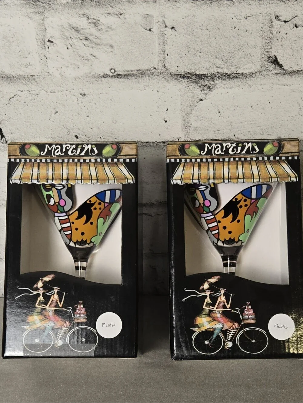 Set of 2 Hand Painted Martini Glasses Jennifer Garant Art 10 oz